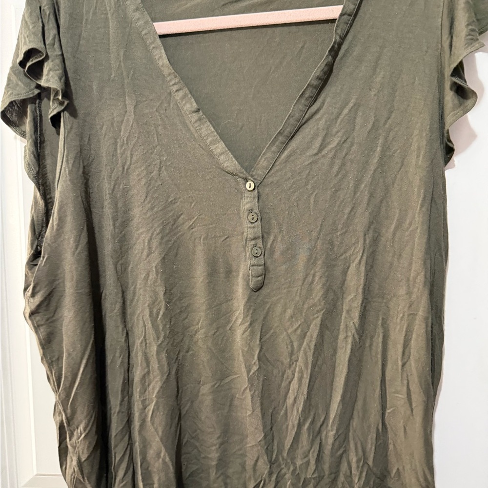 Anna Glover x H&M Olive Green V-Neck Buttoned Women's Top
